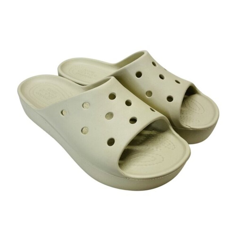 Crocs Women’s Beige Slide Sandals Lightweight Casual Comfort Shoes Size 8